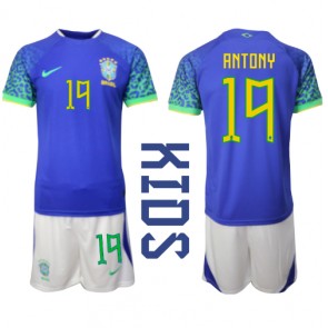 Brazílie Antony #19 Dětské Venkovní dres komplet MS 2022 Krátký Rukáv (+ trenýrky)